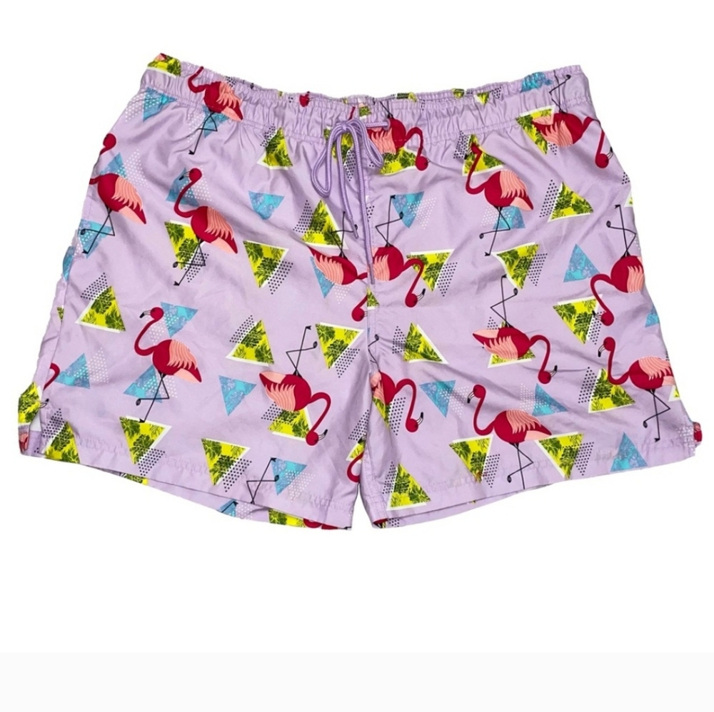 George Men’s SM(28-30) Pink Fun Flamingo Drawstring Lined Swim Trunks